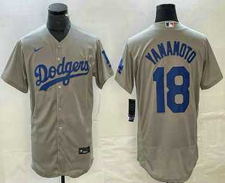 Men%27s Los Angeles Dodgers #18 Yoshinobu Yamamoto Gray Stitched Flex Base Nike Jersey->los angeles dodgers->MLB Jersey